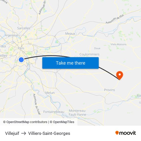 Villejuif to Villiers-Saint-Georges map