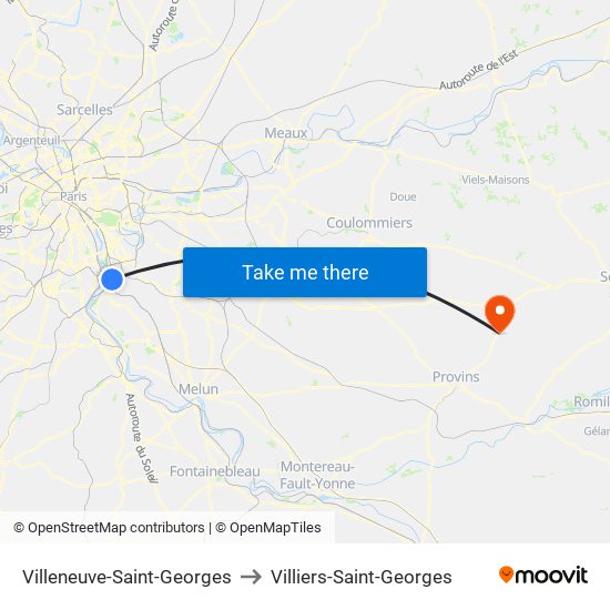 Villeneuve-Saint-Georges to Villiers-Saint-Georges map
