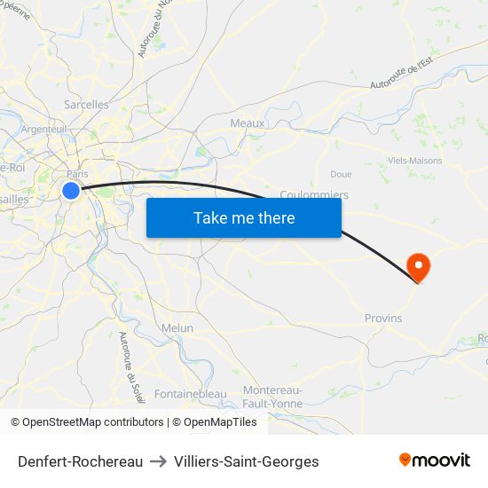 Denfert-Rochereau to Villiers-Saint-Georges map