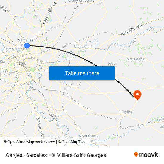 Garges - Sarcelles to Villiers-Saint-Georges map