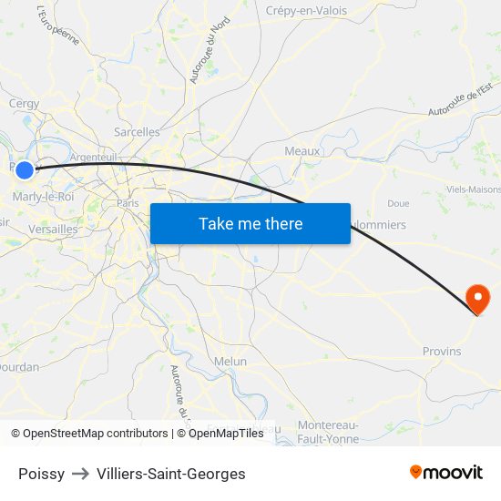 Poissy to Villiers-Saint-Georges map