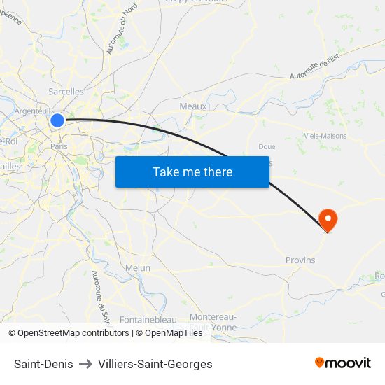 Saint-Denis to Villiers-Saint-Georges map