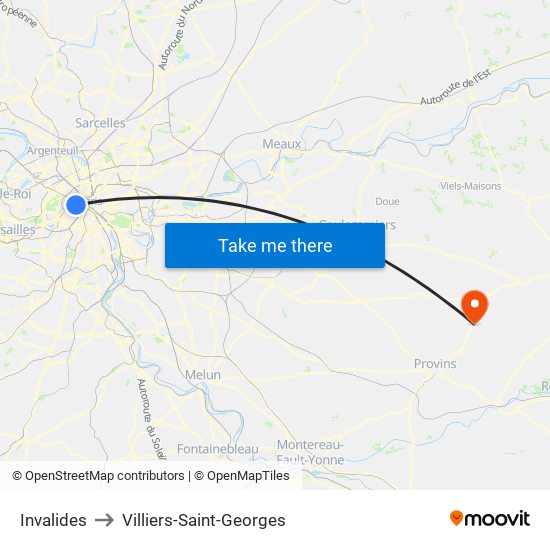 Invalides to Villiers-Saint-Georges map