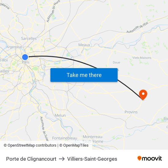 Porte de Clignancourt to Villiers-Saint-Georges map