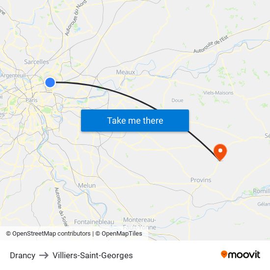 Drancy to Villiers-Saint-Georges map