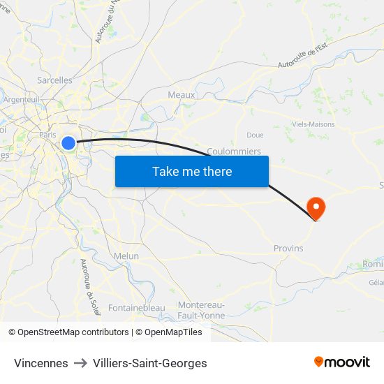 Vincennes to Villiers-Saint-Georges map