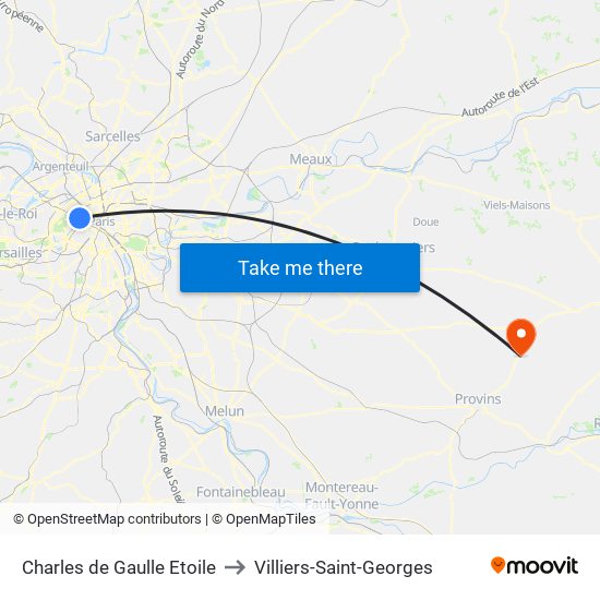 Charles de Gaulle Etoile to Villiers-Saint-Georges map