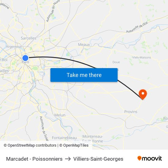 Marcadet - Poissonniers to Villiers-Saint-Georges map