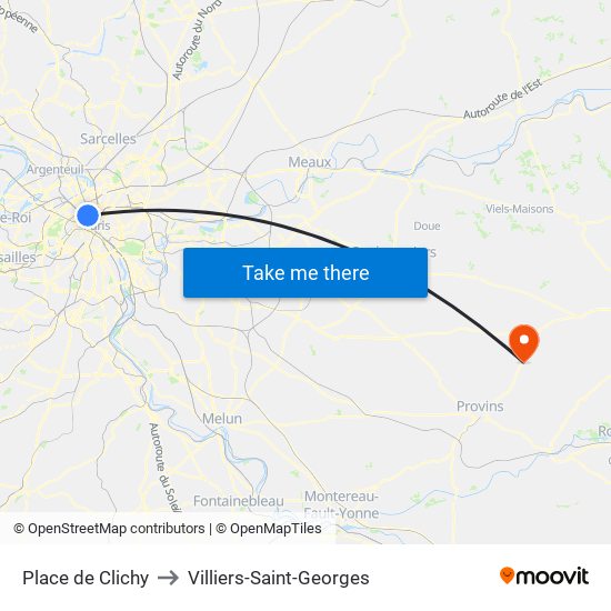 Place de Clichy to Villiers-Saint-Georges map