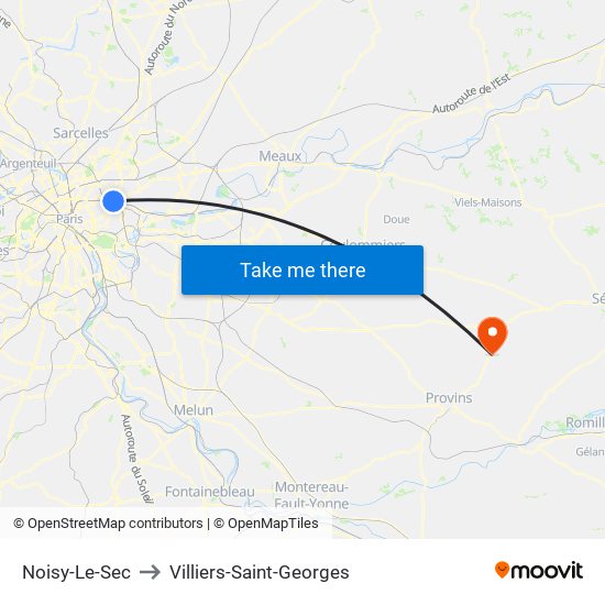 Noisy-Le-Sec to Villiers-Saint-Georges map