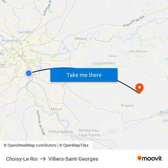 Choisy-Le-Roi to Villiers-Saint-Georges map