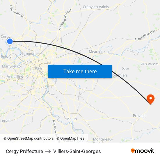 Cergy Préfecture to Villiers-Saint-Georges map