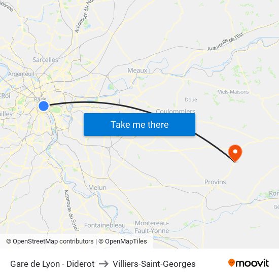 Gare de Lyon - Diderot to Villiers-Saint-Georges map