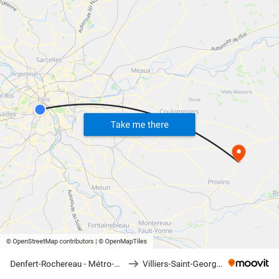Denfert-Rochereau - Métro-Rer to Villiers-Saint-Georges map