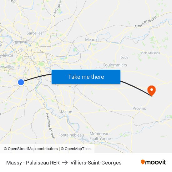 Massy - Palaiseau RER to Villiers-Saint-Georges map