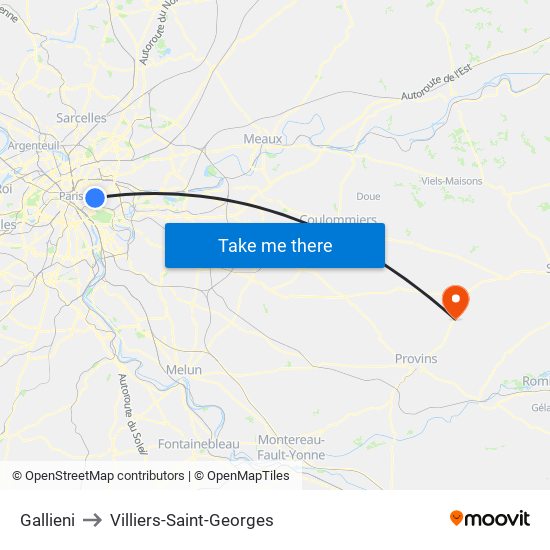 Gallieni to Villiers-Saint-Georges map
