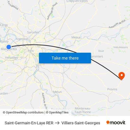 Saint-Germain-En-Laye RER to Villiers-Saint-Georges map