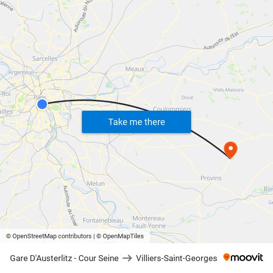 Gare D'Austerlitz - Cour Seine to Villiers-Saint-Georges map