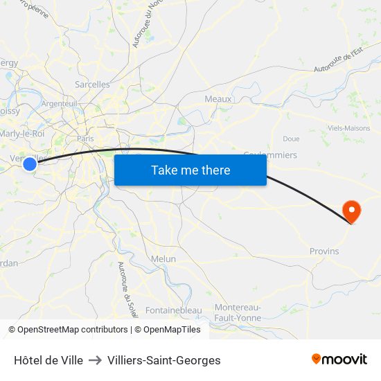 Hôtel de Ville to Villiers-Saint-Georges map