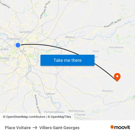 Place Voltaire to Villiers-Saint-Georges map
