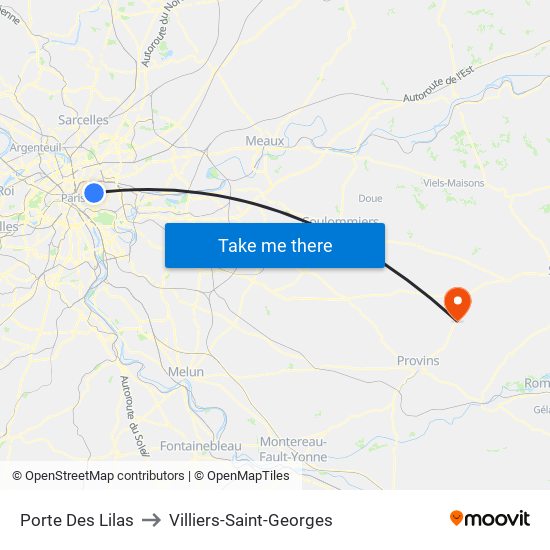 Porte Des Lilas to Villiers-Saint-Georges map