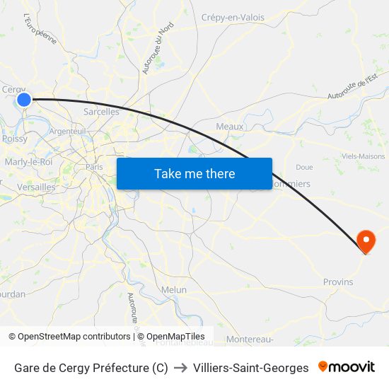 Gare de Cergy Préfecture (C) to Villiers-Saint-Georges map