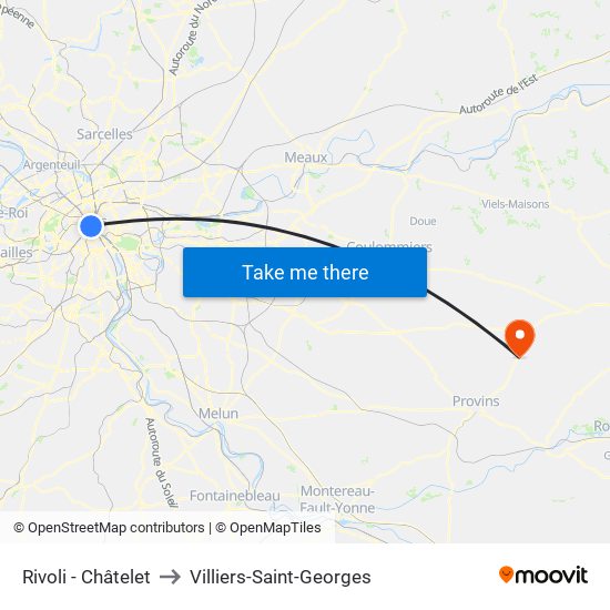 Rivoli - Châtelet to Villiers-Saint-Georges map
