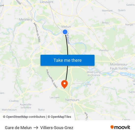 Gare de Melun to Villiers-Sous-Grez map