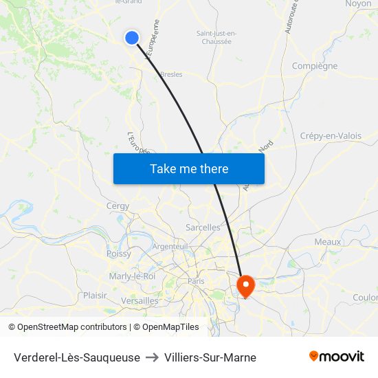 Verderel-Lès-Sauqueuse to Villiers-Sur-Marne map