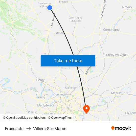 Francastel to Villiers-Sur-Marne map