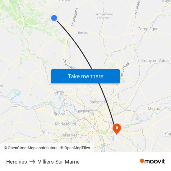 Herchies to Villiers-Sur-Marne map
