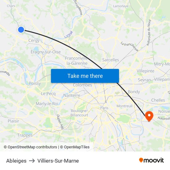 Ableiges to Villiers-Sur-Marne map