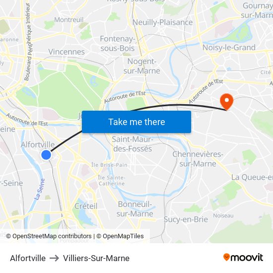 Alfortville to Villiers-Sur-Marne map