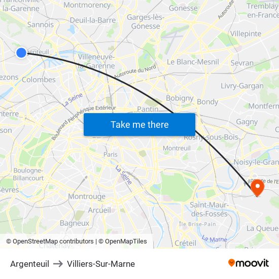 Argenteuil to Villiers-Sur-Marne map