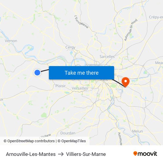Arnouville-Les-Mantes to Villiers-Sur-Marne map