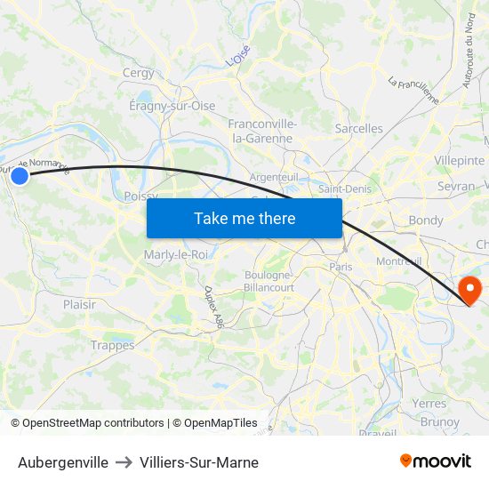Aubergenville to Villiers-Sur-Marne map