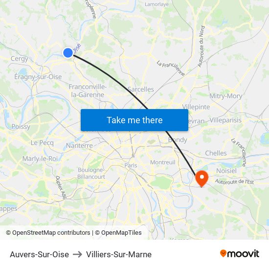 Auvers-Sur-Oise to Villiers-Sur-Marne map