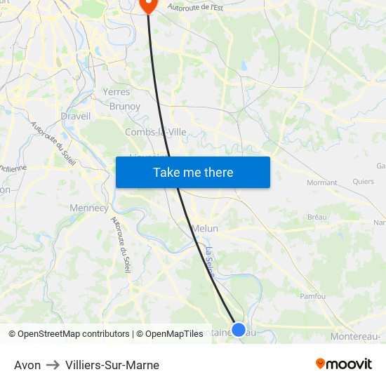 Avon to Villiers-Sur-Marne map