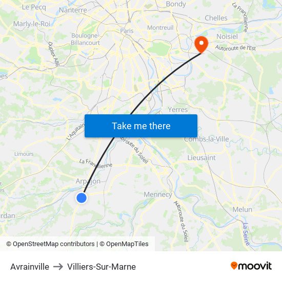 Avrainville to Villiers-Sur-Marne map