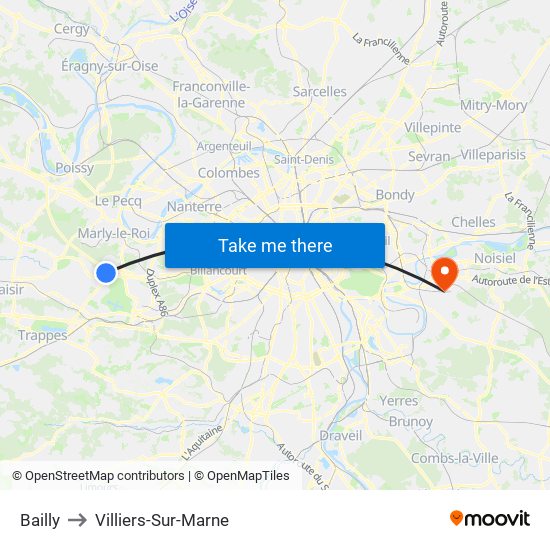 Bailly to Villiers-Sur-Marne map