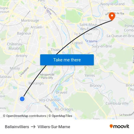 Ballainvilliers to Villiers-Sur-Marne map