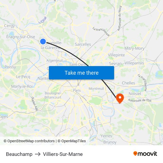 Beauchamp to Villiers-Sur-Marne map