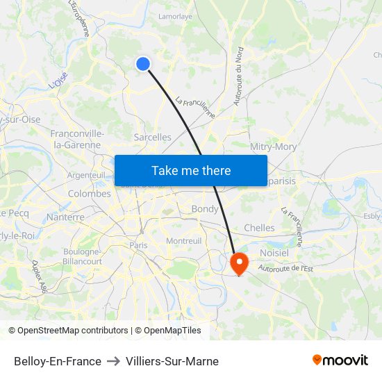 Belloy-En-France to Villiers-Sur-Marne map