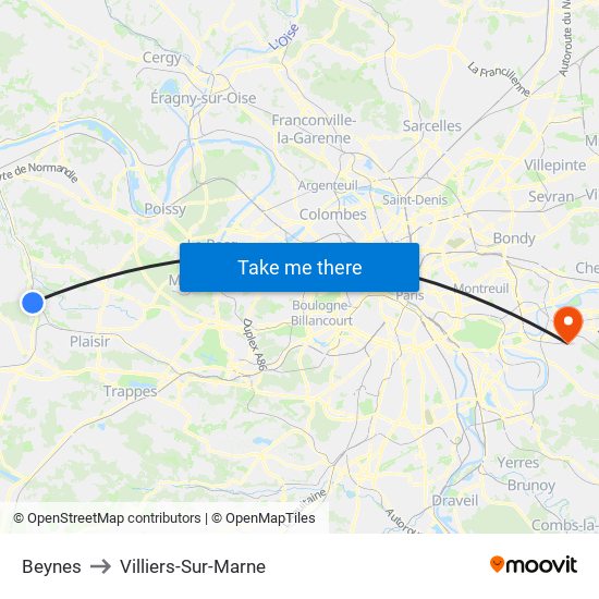 Beynes to Villiers-Sur-Marne map
