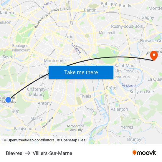 Bievres to Villiers-Sur-Marne map