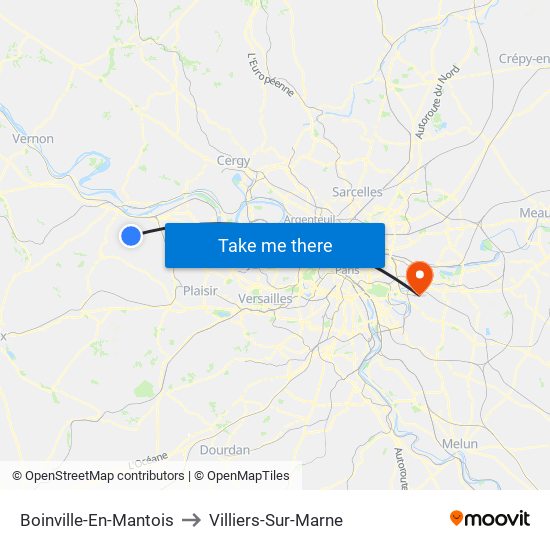 Boinville-En-Mantois to Villiers-Sur-Marne map