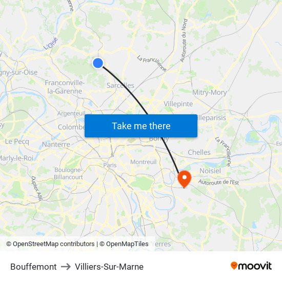 Bouffemont to Villiers-Sur-Marne map