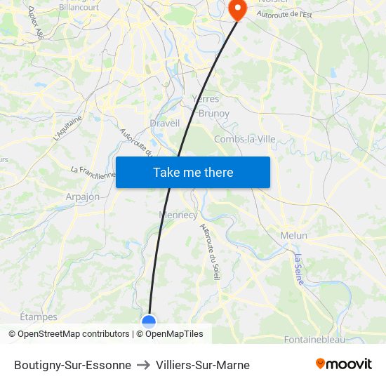 Boutigny-Sur-Essonne to Villiers-Sur-Marne map