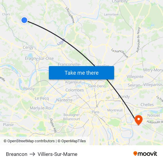 Breancon to Villiers-Sur-Marne map