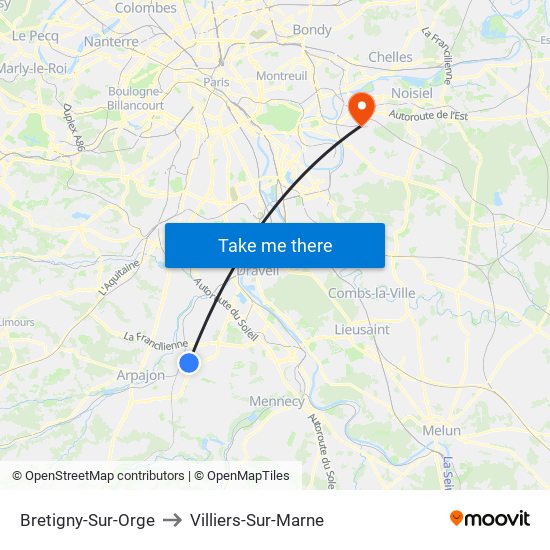 Bretigny-Sur-Orge to Villiers-Sur-Marne map